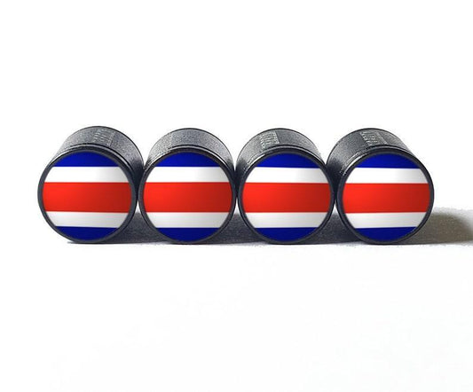 Costa Rica Flag Tire Valve Stem Caps - Black Aluminum - Set of Four