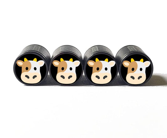 Cow Face Emoji Tire Valve Stem Caps - Black Aluminum - Set of Four