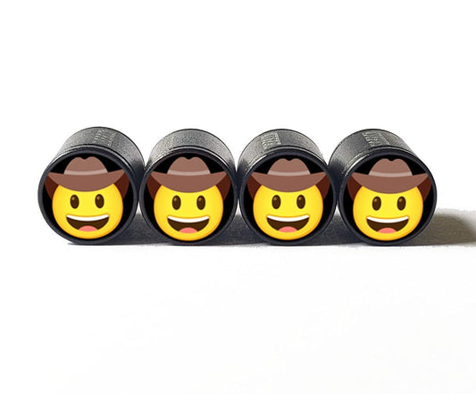 Cowboy Emoji Tire Valve Stem Caps - Black Aluminum - Set of Four