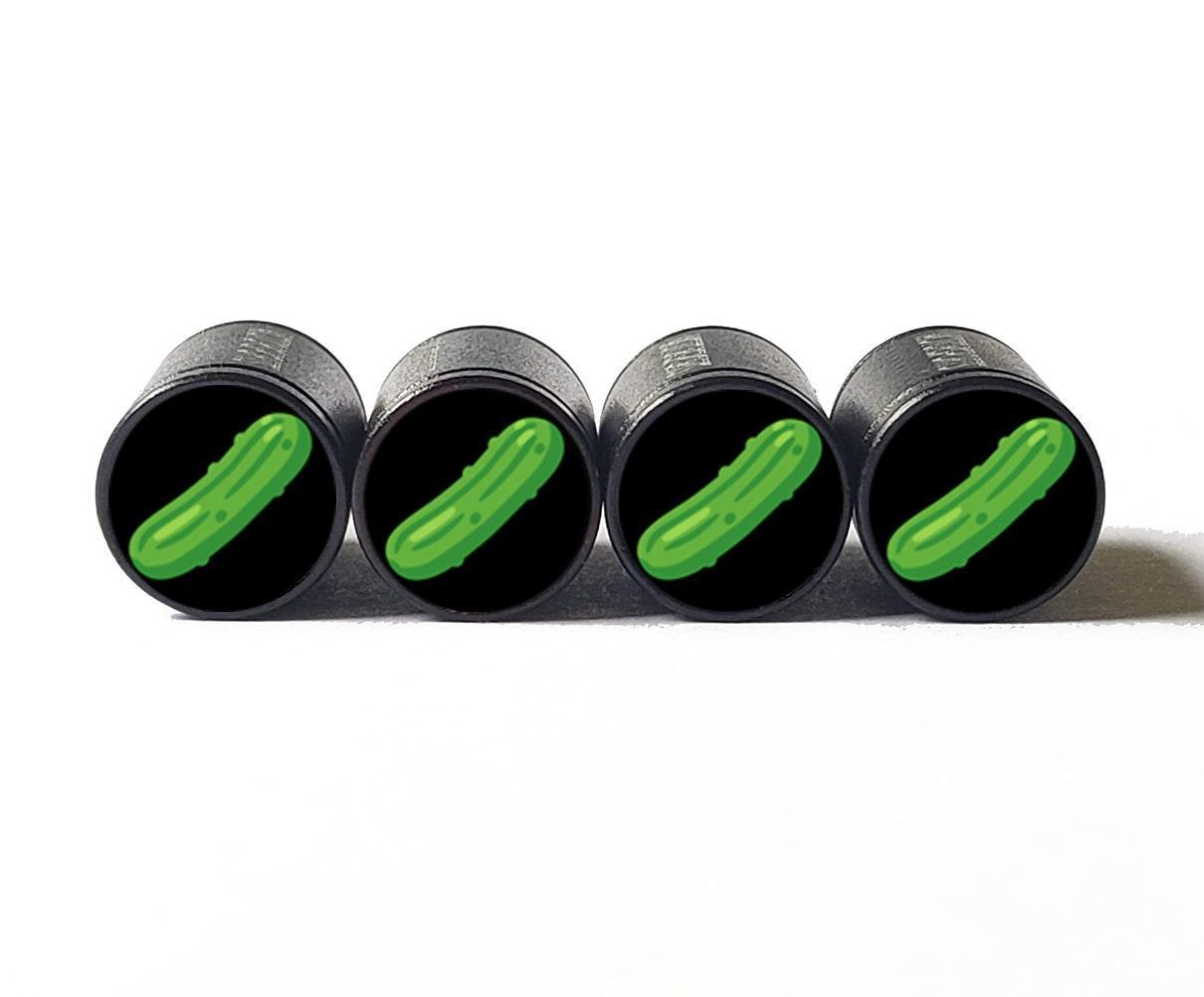 Cucumber Emoji Tire Valve Stem Caps - Black Aluminum - Set of Four