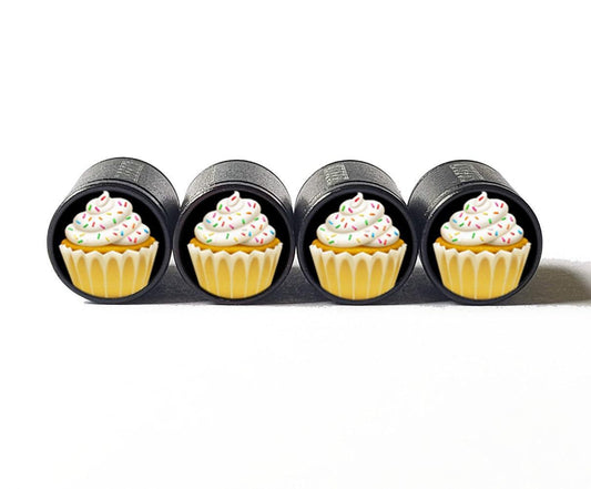 Cupcake Emoji Tire Valve Stem Caps - Black Aluminum - Set of Four