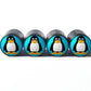 Cute Cartoon Penguin Tire Valve Caps - Black Aluminum - Set of Four