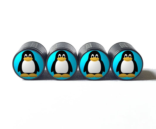 Cute Cartoon Penguin Tire Valve Caps - Black Aluminum - Set of Four