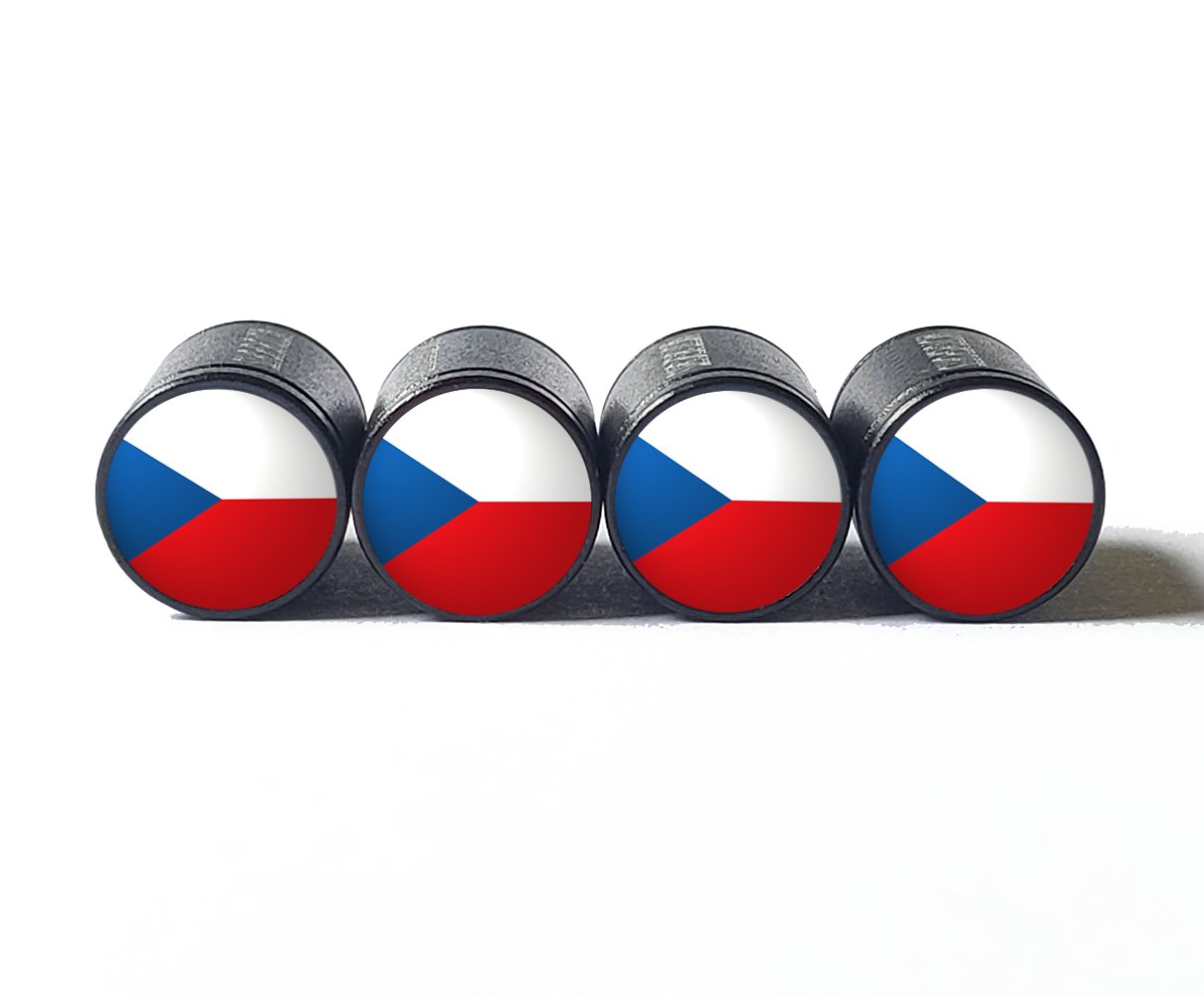 Czech Republic Czechia Flag Tire Valve Caps - Aluminum - Set of Four