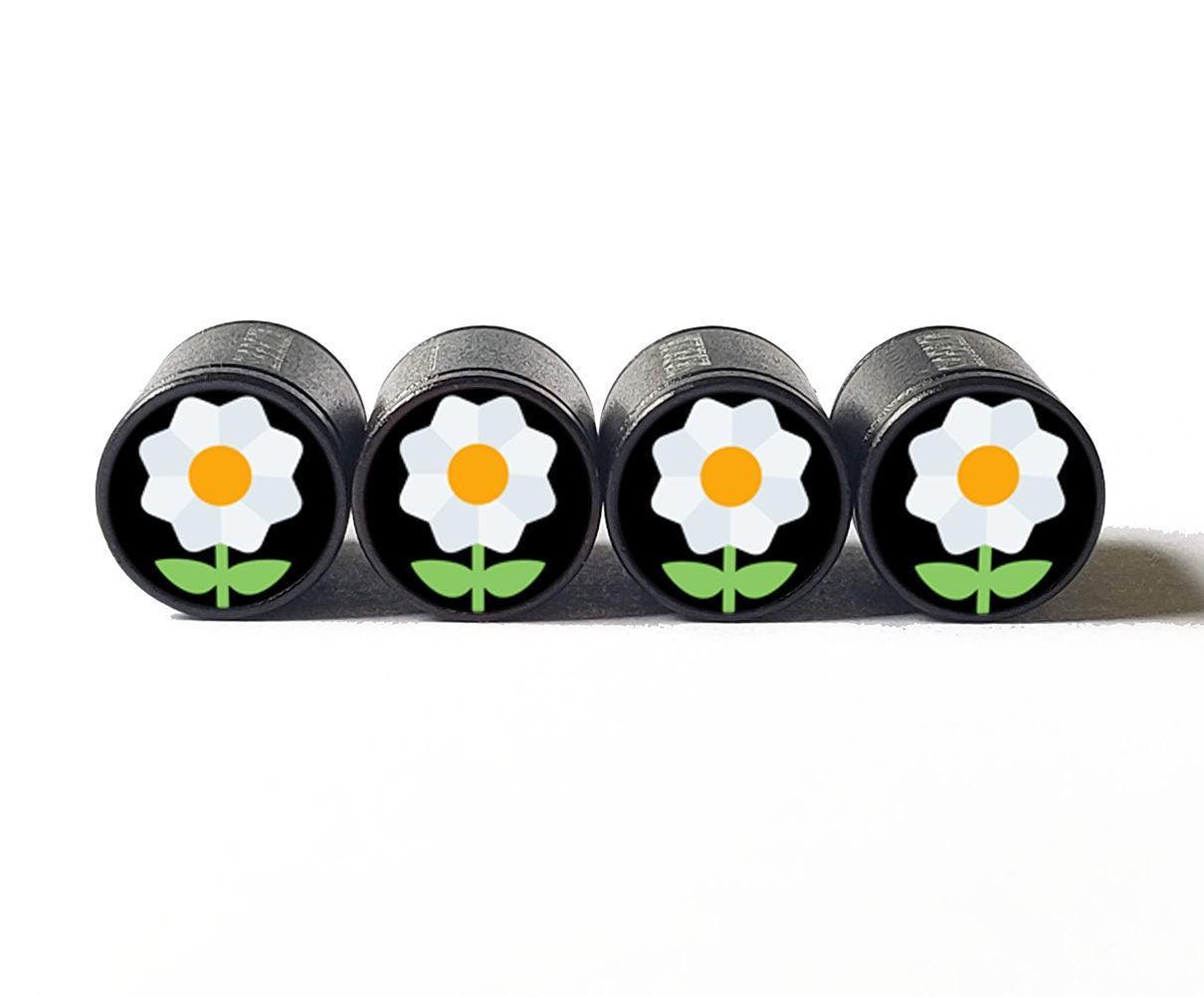 Daisy Flower Emoji (Type 1) Tire Valve Caps - Aluminum - Set of Four