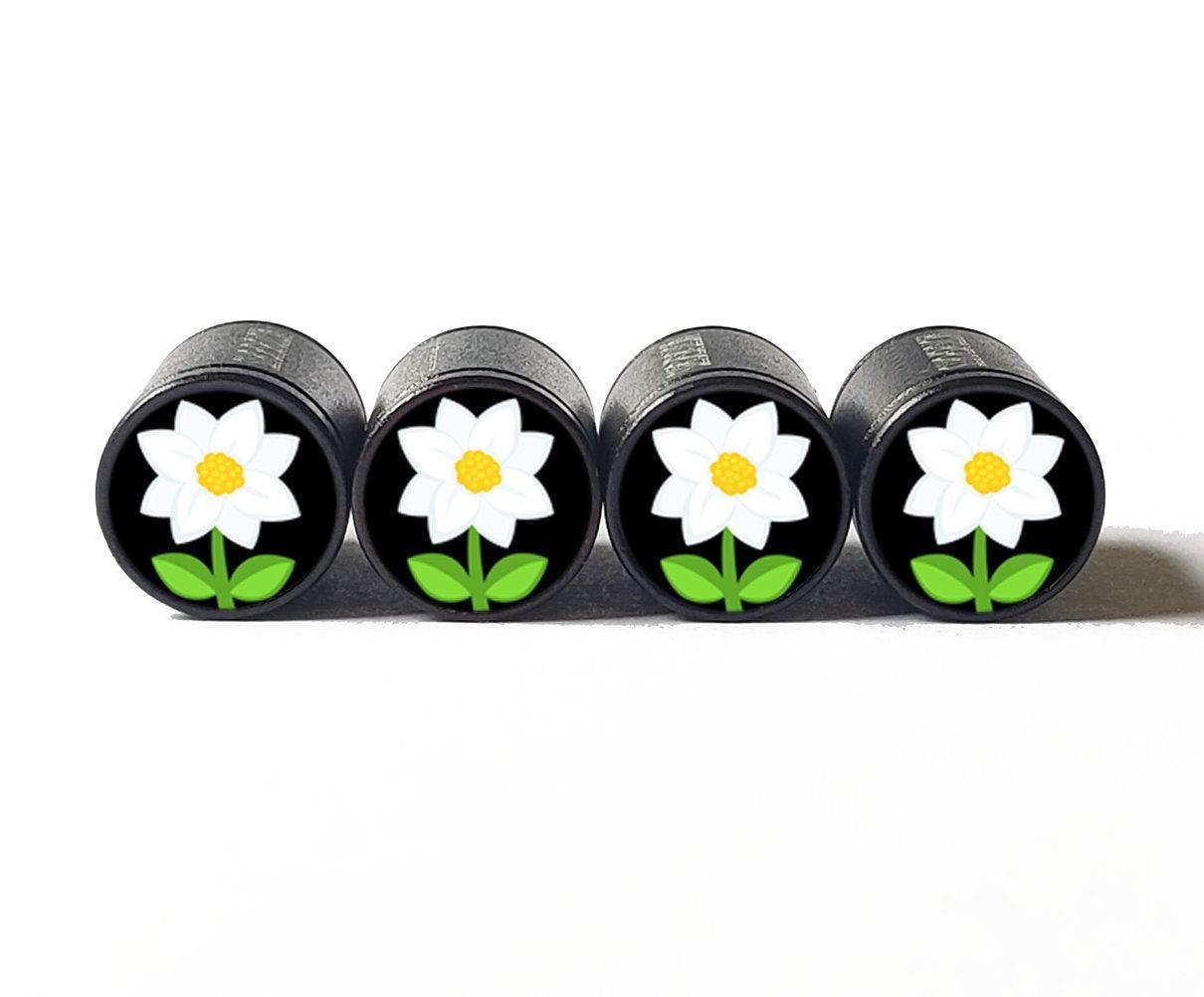 Daisy Flower Emoji (Type 2) Tire Valve Caps - Aluminum - Set of Four