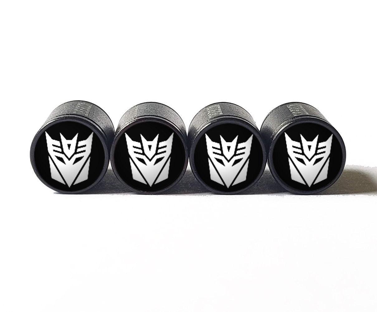 Decepticons Tire Valve Caps - White Logo - Aluminum - Set of Four