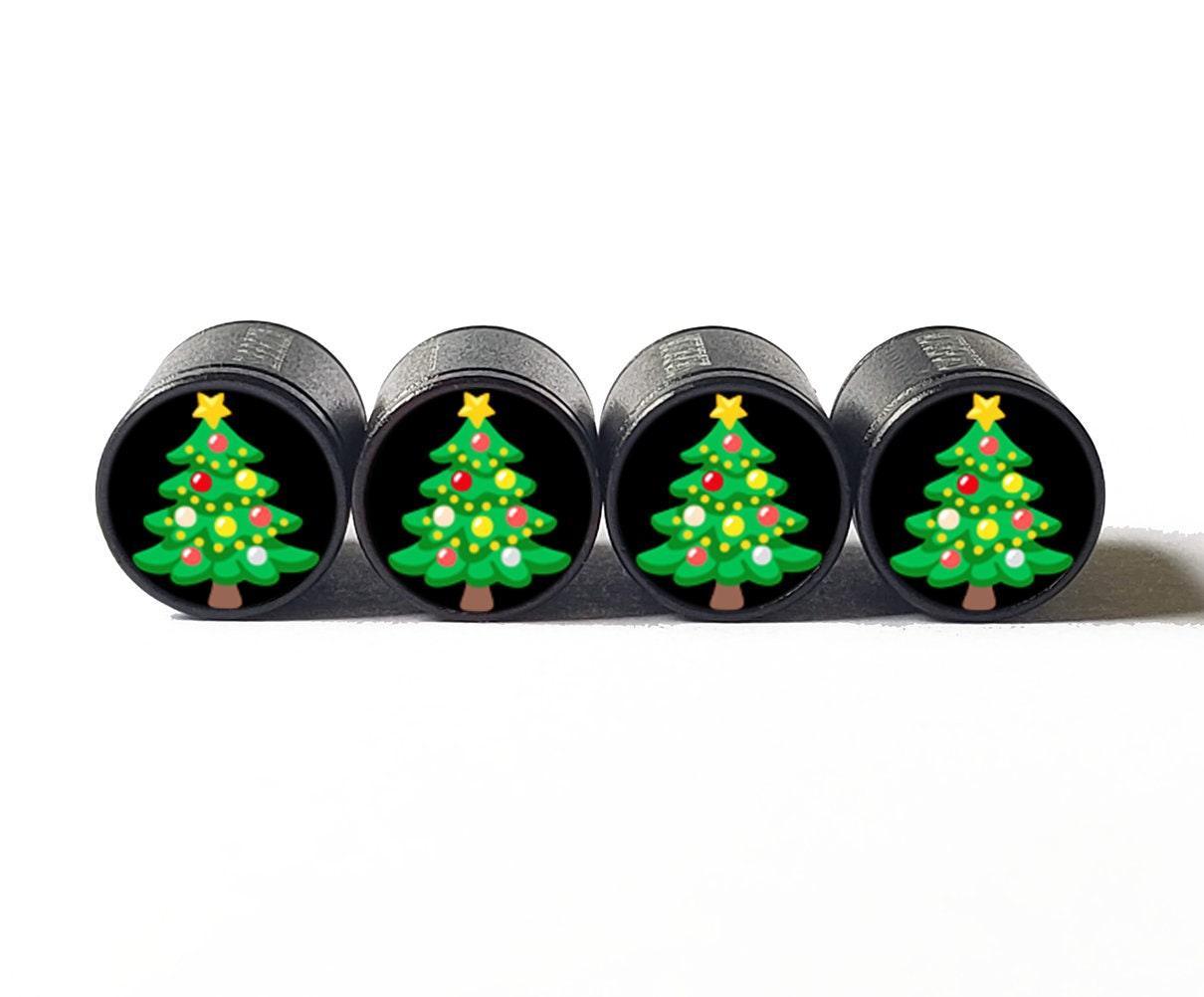 Decorated Christmas Tree Emoji Tire Valve Caps - Aluminum - Set of 4