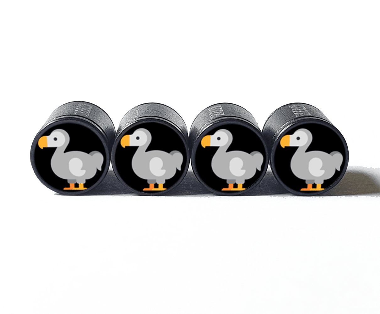 Dodo Bird Emoji Tire Valve Caps - Black Aluminum - Set of Four