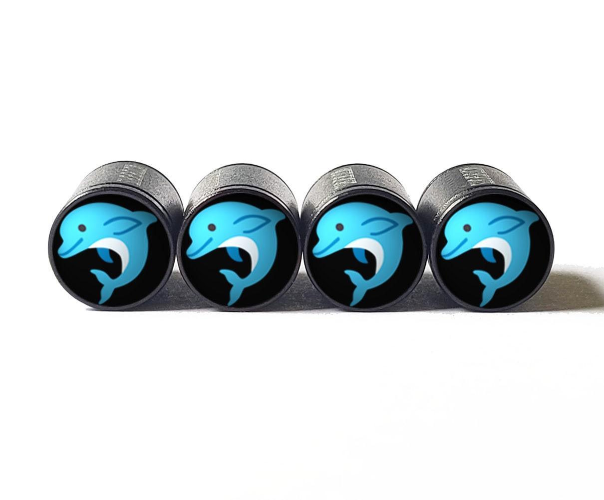 Dolphin Emoji Tire Valve Stem Caps - Black Aluminum - Set of Four