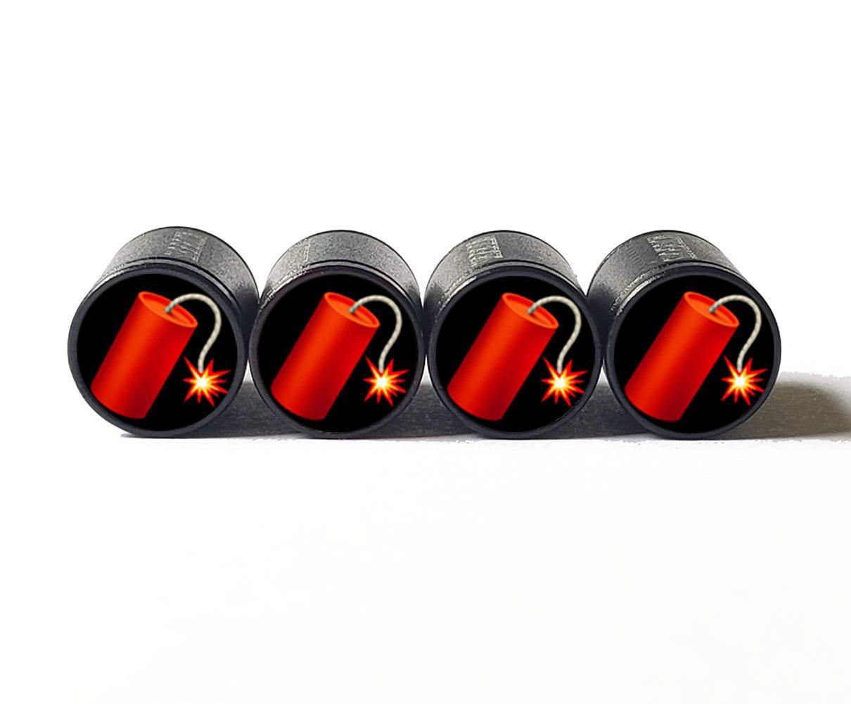 Dynamite Emoji Tire Valve Caps - Black Aluminum - Set of Four