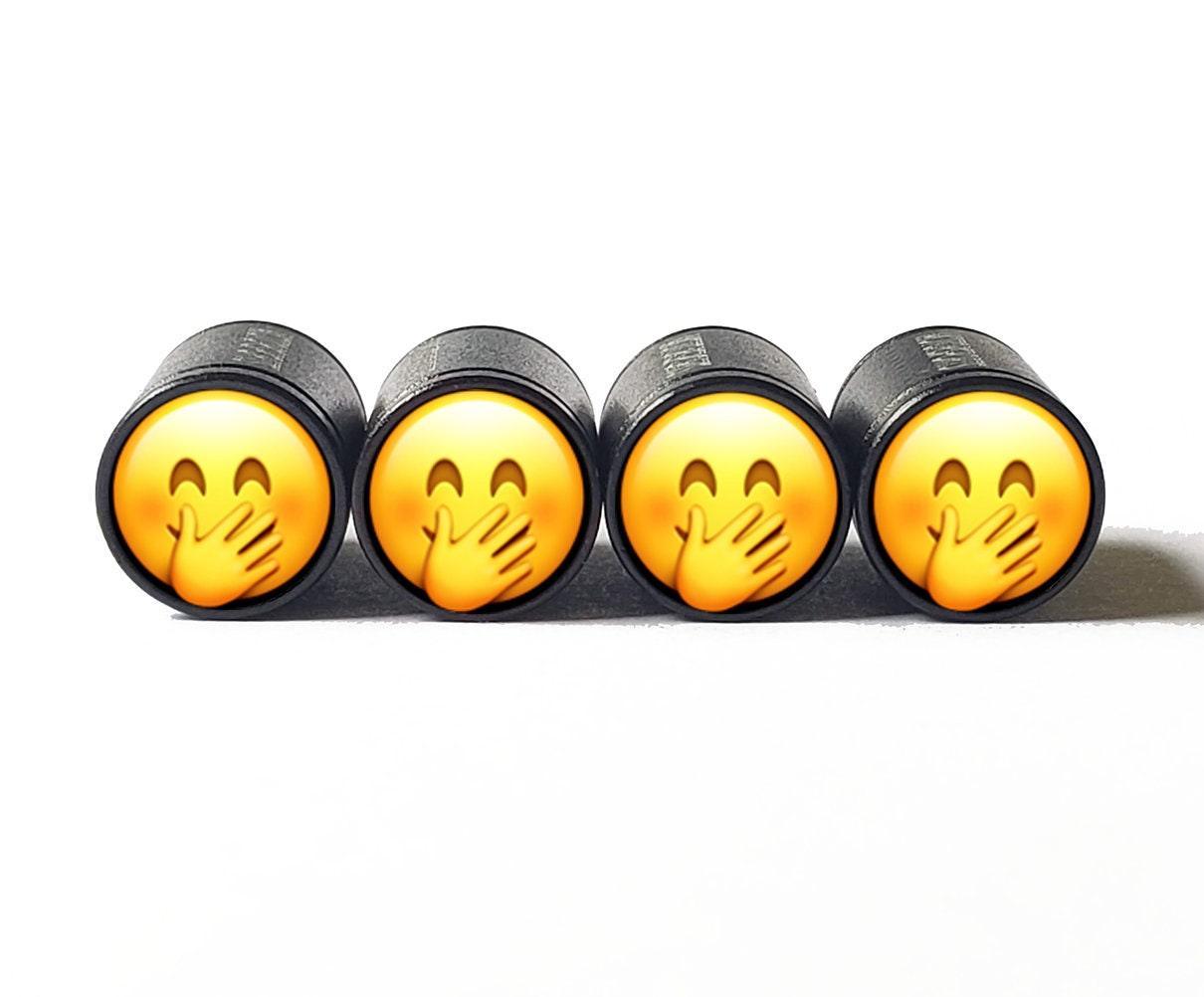 Face with Hand Over Mouth Emoji Tire Valve Caps - Aluminum - Set of 4