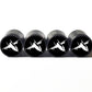 Fighter Jet Silhouette Tire Valve Caps - Black Aluminum - Set of Four