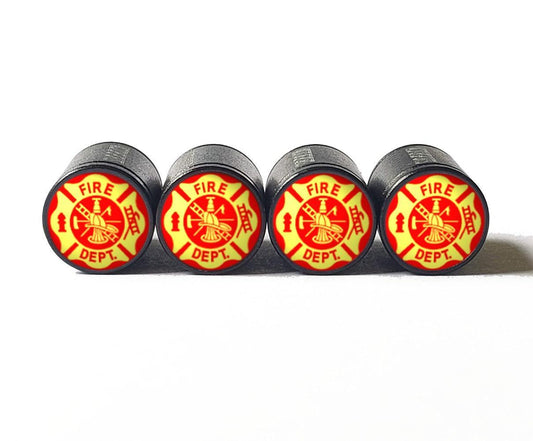 Fire Department Logo Tire Valve Caps - Black Aluminum - Set of Four