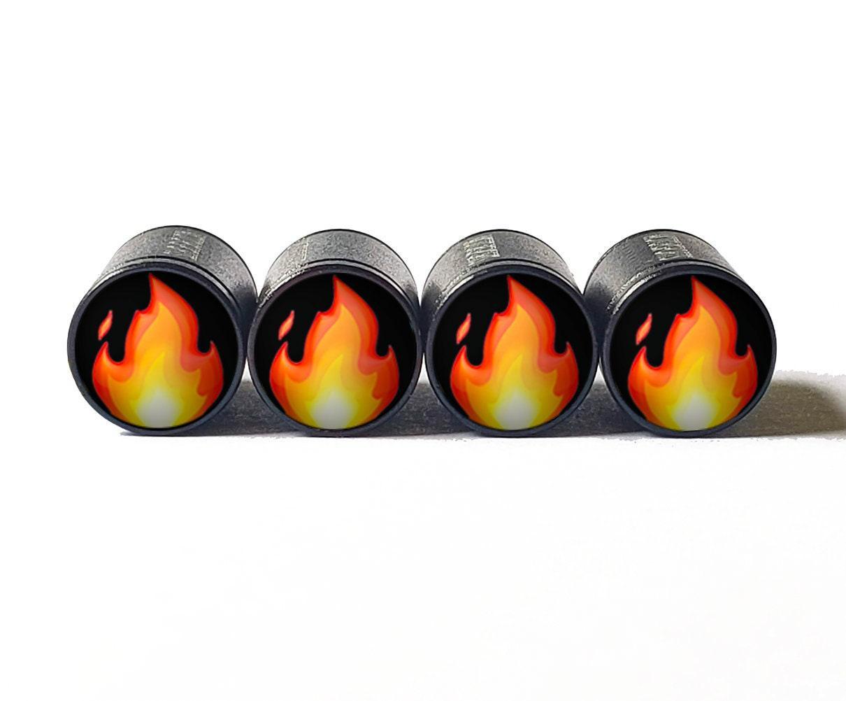 Fire Emoji Tire Valve Stem Caps - Black Aluminum - Set of Four