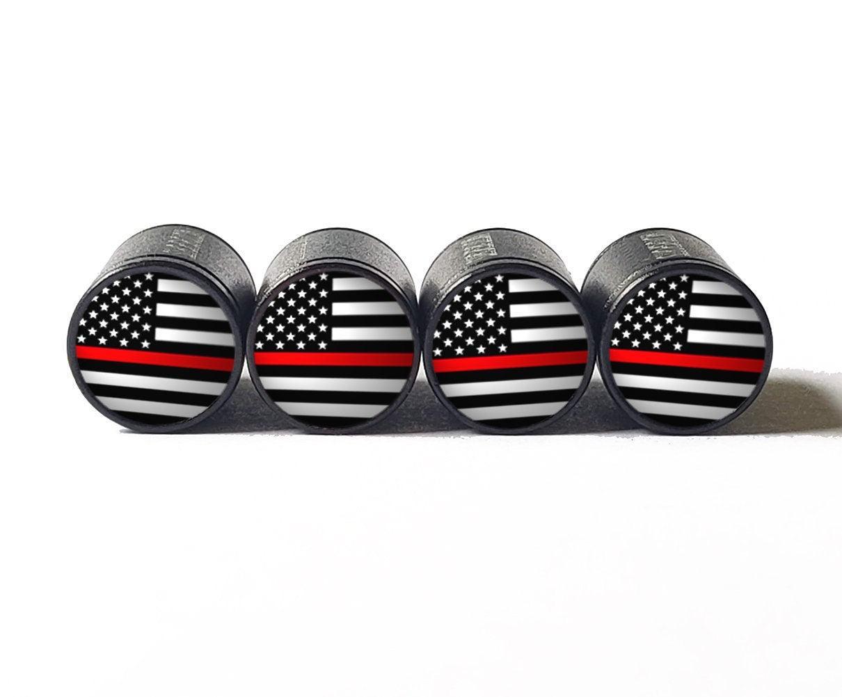 Fire Fighter Red Line American Flag - Tire Valve Caps - Set of Four