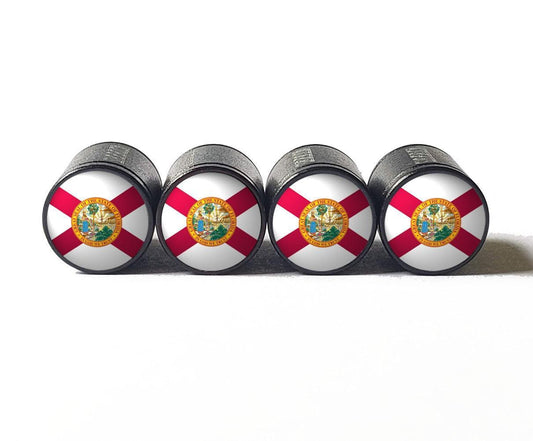 Florida State Flag Tire Valve Caps - Black Aluminum - Set of Four