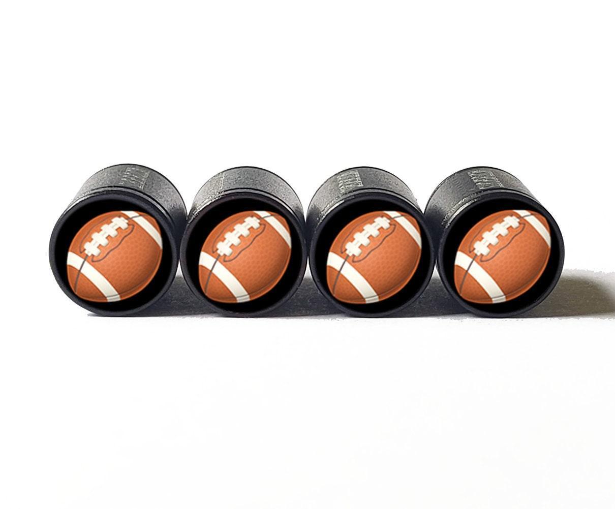 Football Emoji Tire Valve Stem Caps - Black Aluminum - Set of Four