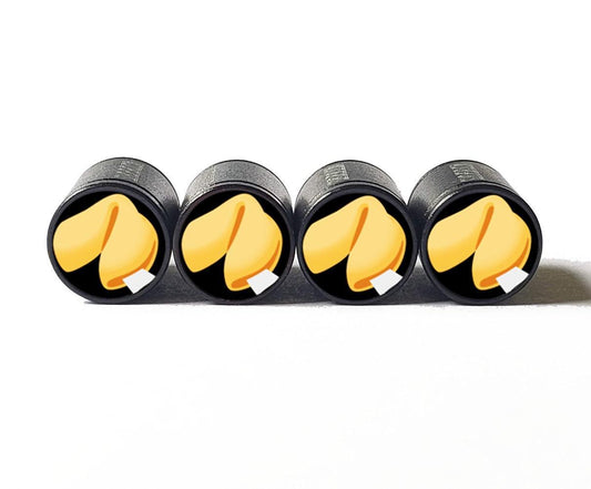 Fortune Cookie Emoji Tire Valve Caps - Black Aluminum - Set of Four