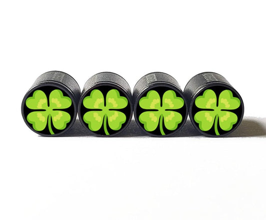 Four Leaf Clover Emoji Tire Valve Caps - Black Aluminum - Set of Four