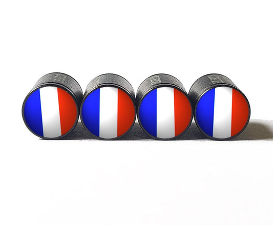 France Flag Tire Valve Stem Caps - Black Aluminum - Set of Four