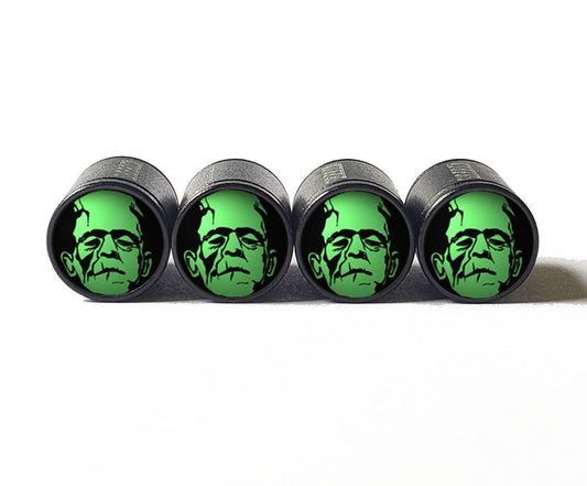 Frankenstein Face Tire Valve Caps - Black Aluminum - Set of Four