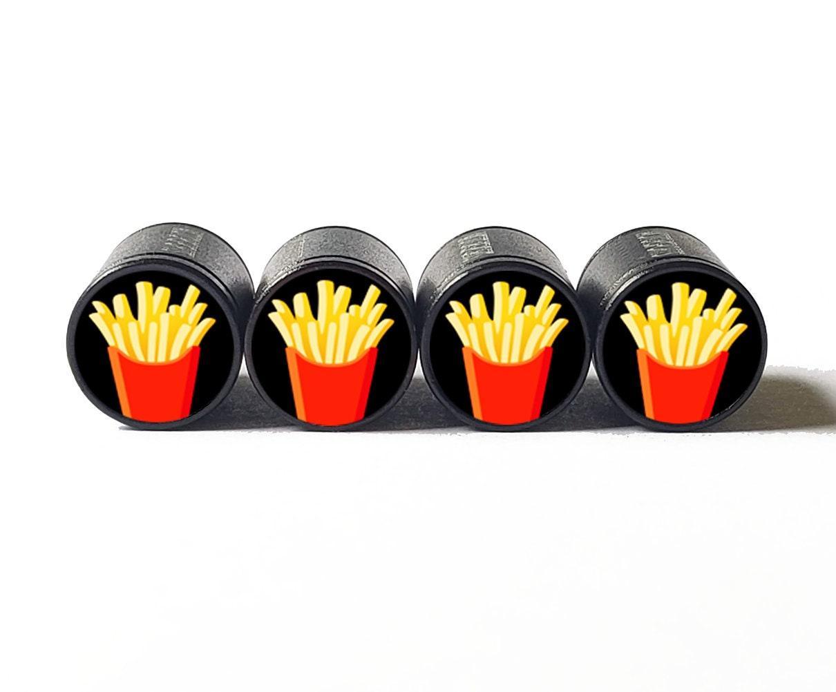 French Fries Emoji Tire Valve Caps - Black Aluminum - Set of Four