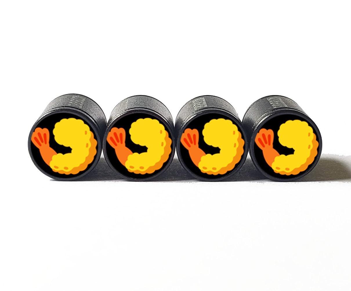 Fried Shrimp Emoji Tire Valve Caps - Black Aluminum - Set of Four