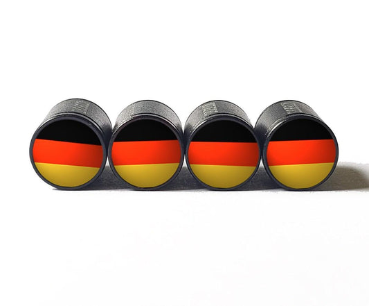 Germany Flag Tire Valve Stem Caps - Black Aluminum - Set of Four