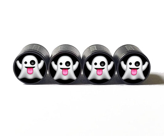 Ghost Emoji Tire Valve Caps - Black Aluminum - Set of Four