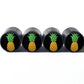 Golden Pineapple Tire Valve Caps - Black Aluminum - Set of Four