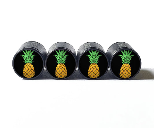 Golden Pineapple Tire Valve Caps - Black Aluminum - Set of Four