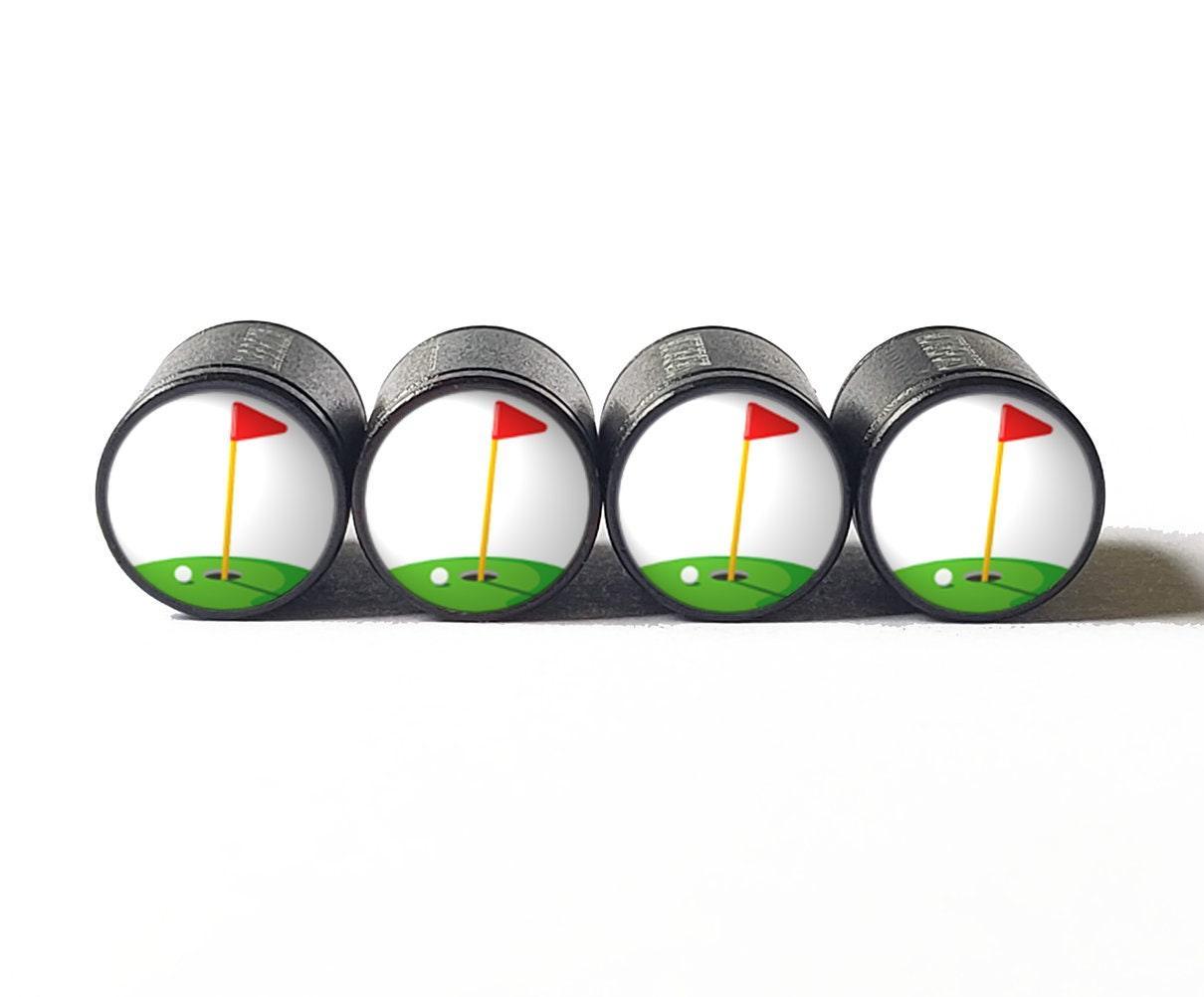 Golfing Emoji - Golf Ball and Pin - Tire Valve Caps - Set of Four