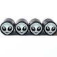 Gray Alien Emoji Tire Valve Caps - Black Aluminum - Set of Four