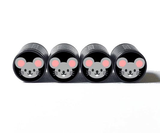 Gray Mouse Emoji Tire Valve Caps - Black Aluminum - Set of Four