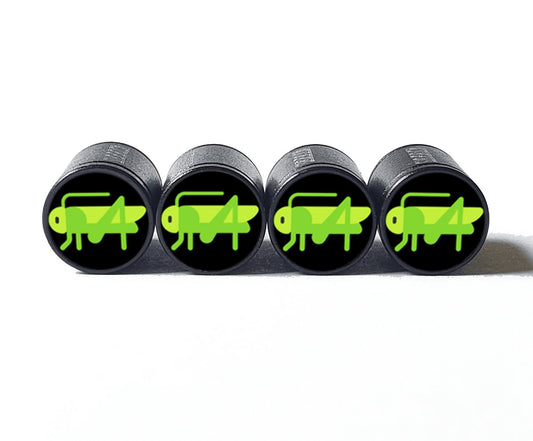 Green Grasshopper Emoji Tire Valve Caps - Black Aluminum - Set of Four