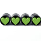 Green Heart Emoji Tire Valve Caps - Black Aluminum - Set of Four