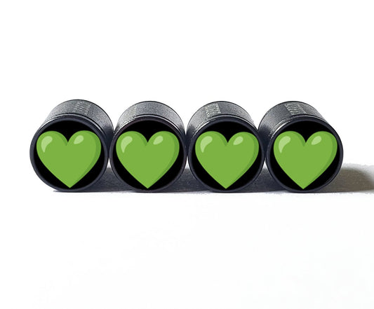 Green Heart Emoji Tire Valve Caps - Black Aluminum - Set of Four