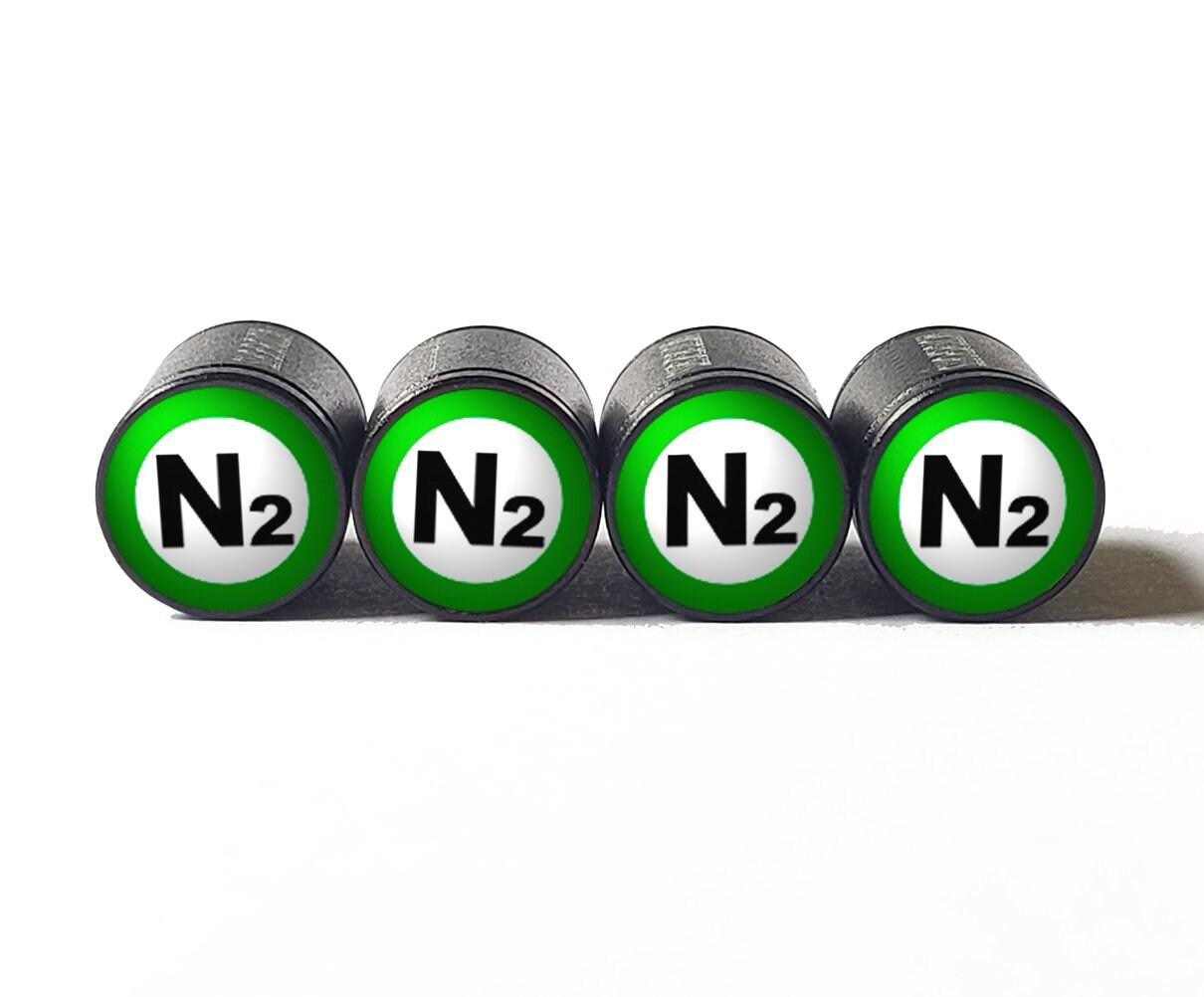 Green N2 Nitrogen Tire Valve Stem Caps - Black Aluminum - Type 2