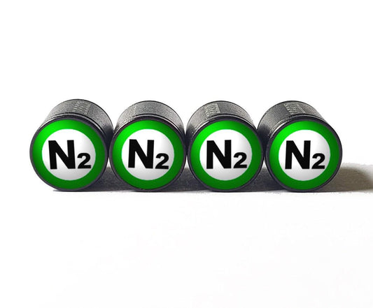 Green N2 Nitrogen Tire Valve Stem Caps - Black Aluminum - Type 2