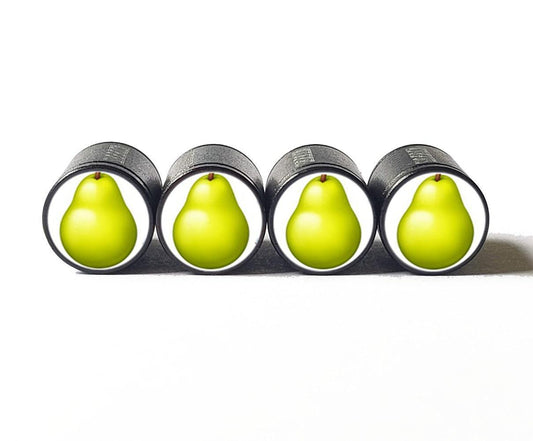 Green Pear Emoji Tire Valve Stem Caps - Black Aluminum - Set of Four