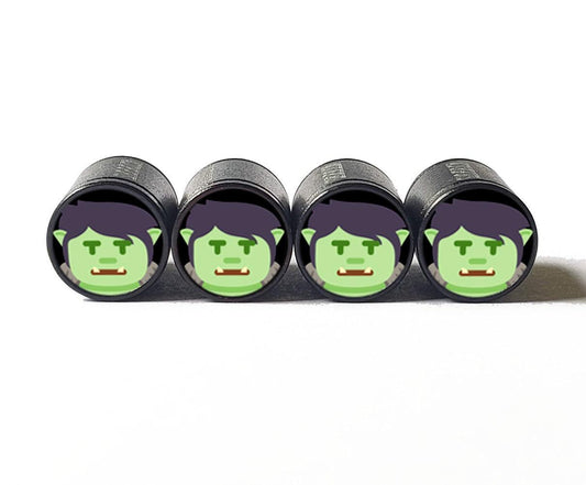 Green Troll Emoji Tire Valve Caps - Black Aluminum - Set of Four