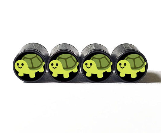 Green Turtle Emoji Tire Valve Caps - Black Aluminum - Set of Four