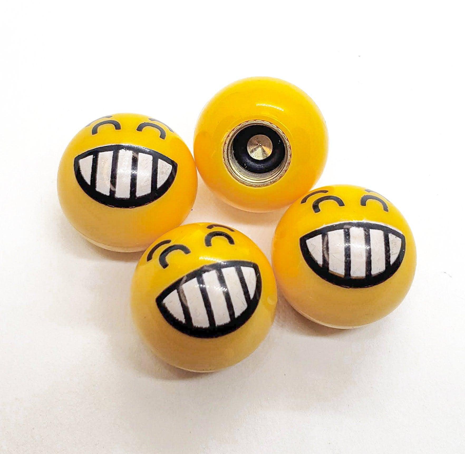 Grinning Face - Ball Shaped - Tire Valve Stem Caps - Set of Four