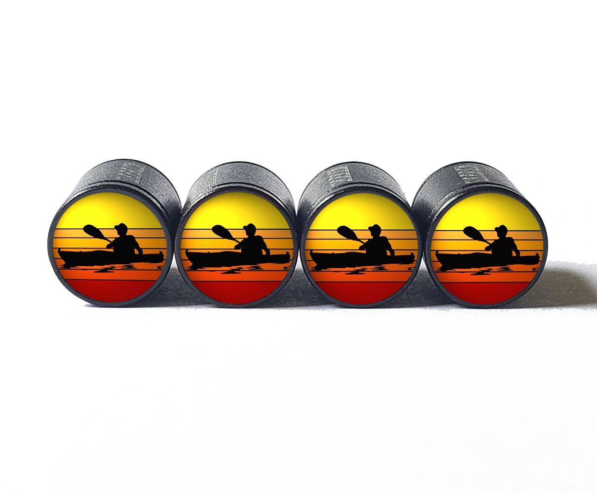 Guy on Kayak Canoe (Style 1) Tire Valve Caps - Aluminum - Set of Four