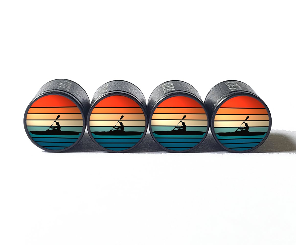 Guy on Kayak Canoe (Style 2) Tire Valve Caps - Aluminum - Set of Four