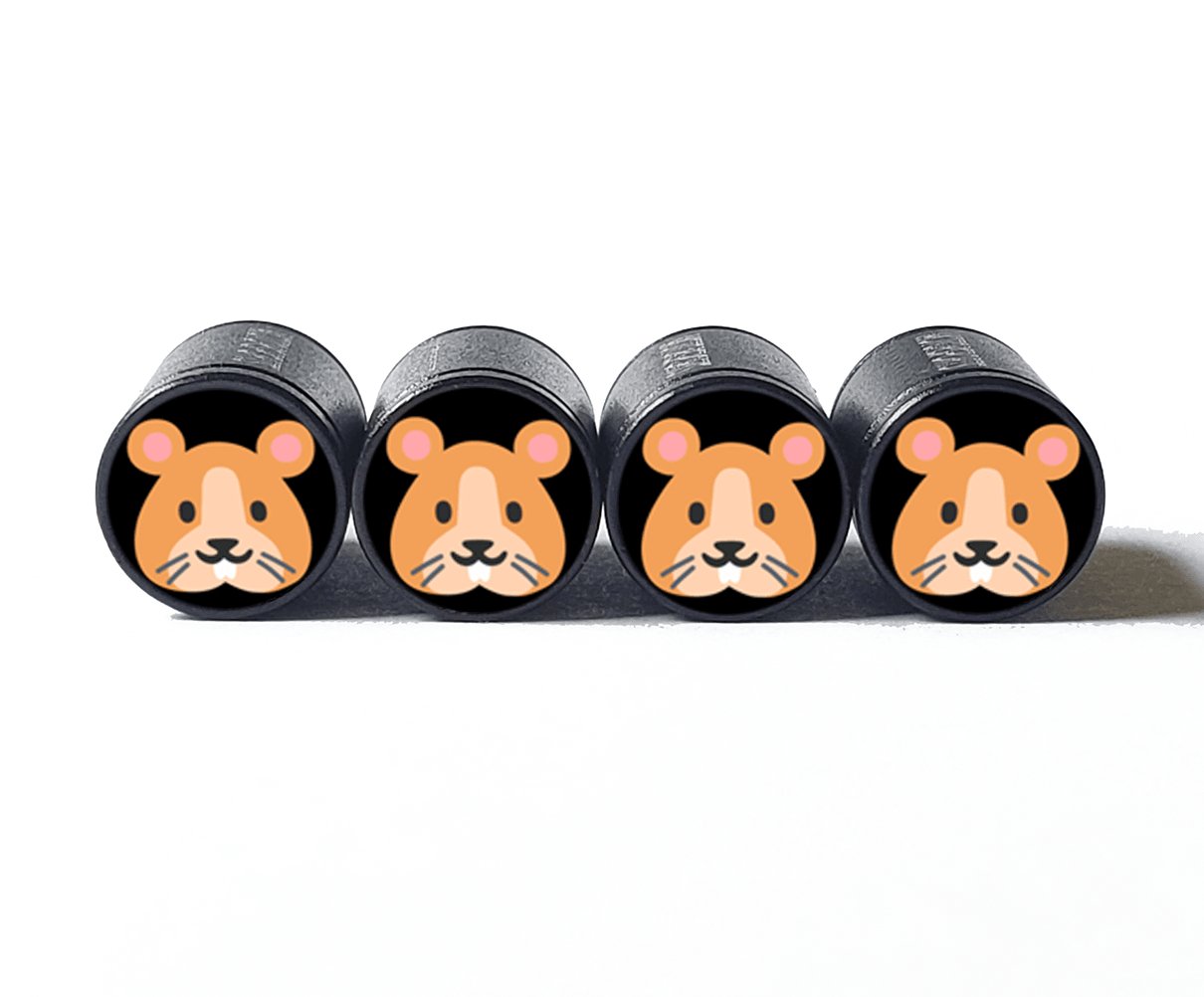 Hamster Emoji Tire Valve Caps - Black Aluminum - Set of Four