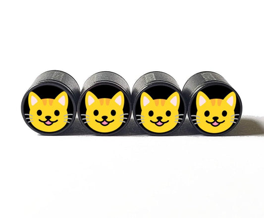 Happy Cat Face Emoji Tire Valve Caps - Black Aluminum - Set of Four