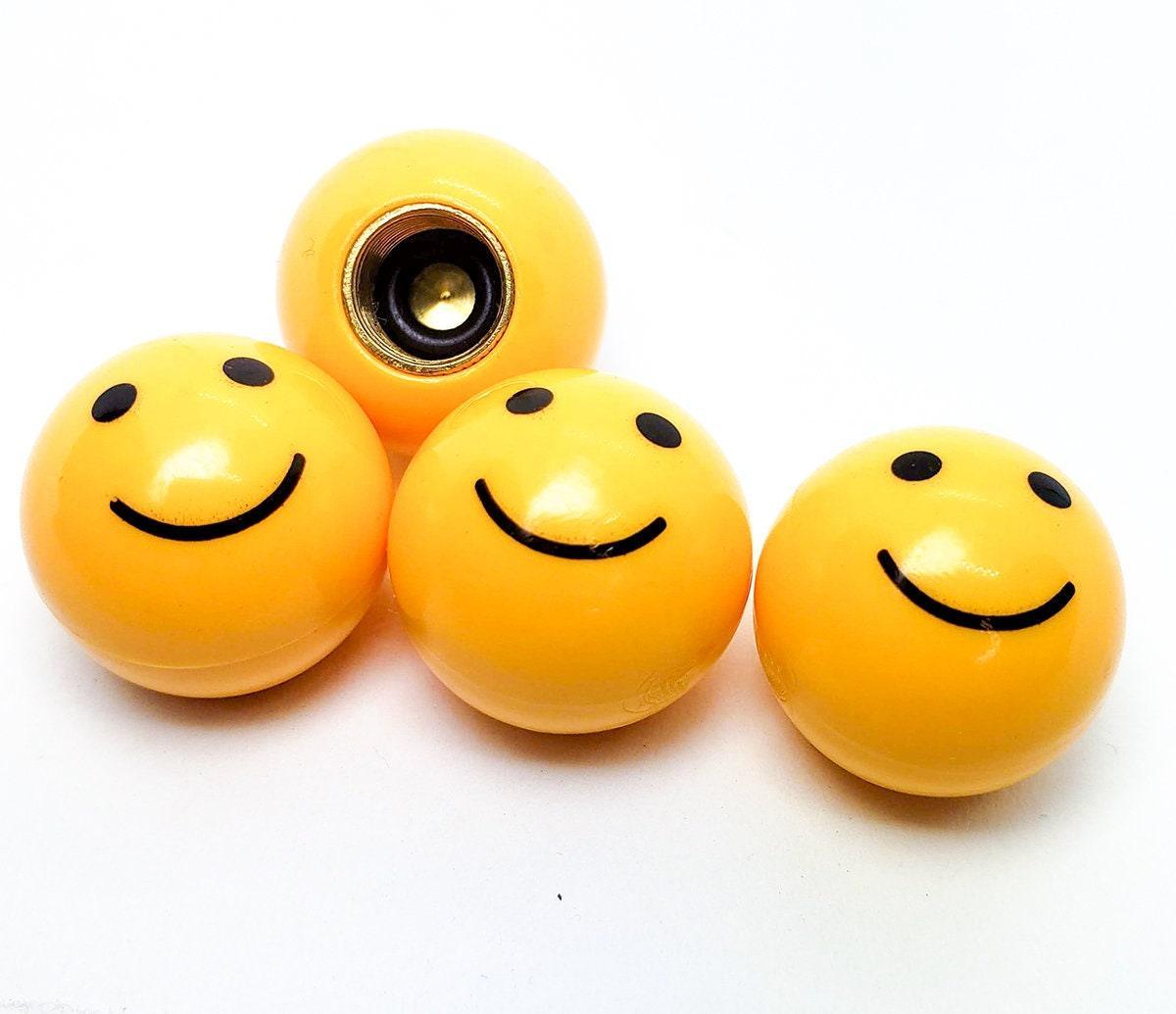 Happy Face - Ball Shaped - Tire Valve Stem Caps - Set of Four