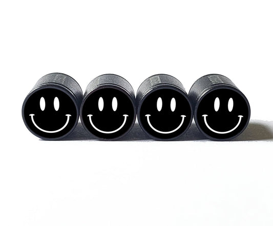 Happy Face (Black) Tire Valve Caps - Black Aluminum - Set of Four